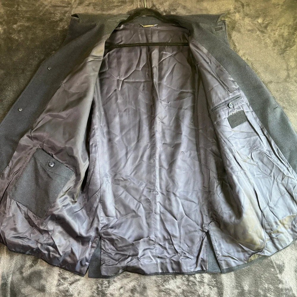 Ermenegildo Zegna Mens Wool Silk Car Coat Luxury Minimalist Fits XL Navy/Gray